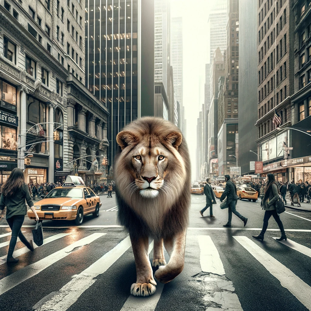 DALL·E-2023-11-30-19.16.39-Create-a-photorealistic-image-of-a-lion-walking-bravely-through